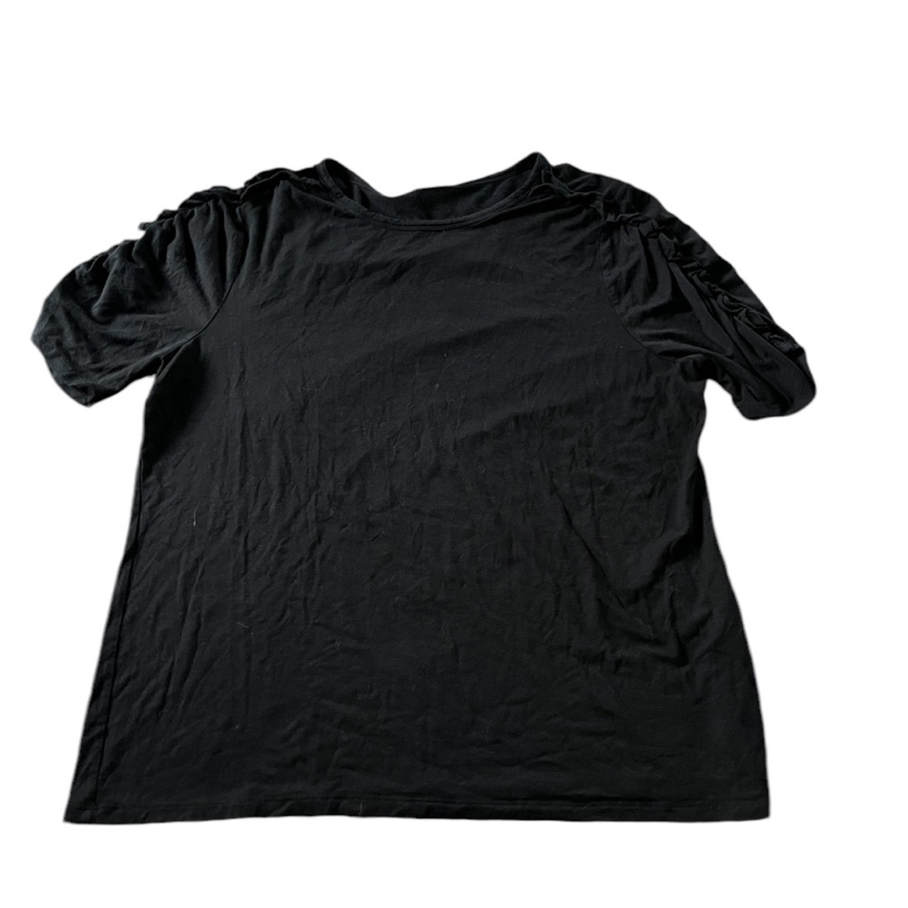 Chico’s Womens Black Ruched Sleeve Blouse Size Large